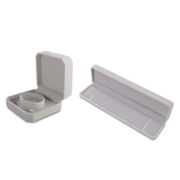 

2 Pcs Gray New Velvet Presentation Gift Jewellery Ring Necklace Bracelet Display Box Case (Style C, & Style D)
