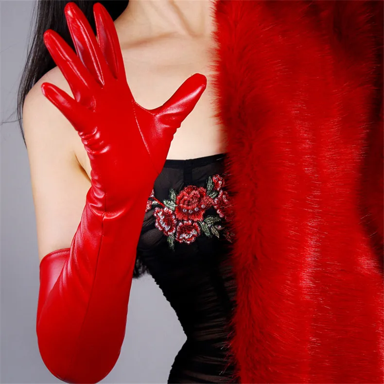 Ultra Short Leather Gloves 13cm Emulation Leather Imitation Sheepskin PU Unlined Female Christmas Red Women Gloves WPU126