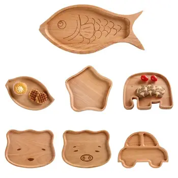 

Children Kids Wooden Food Plate Tray Dish Natural Cute Catoon Tableware Handcraft Animal Natural Tool