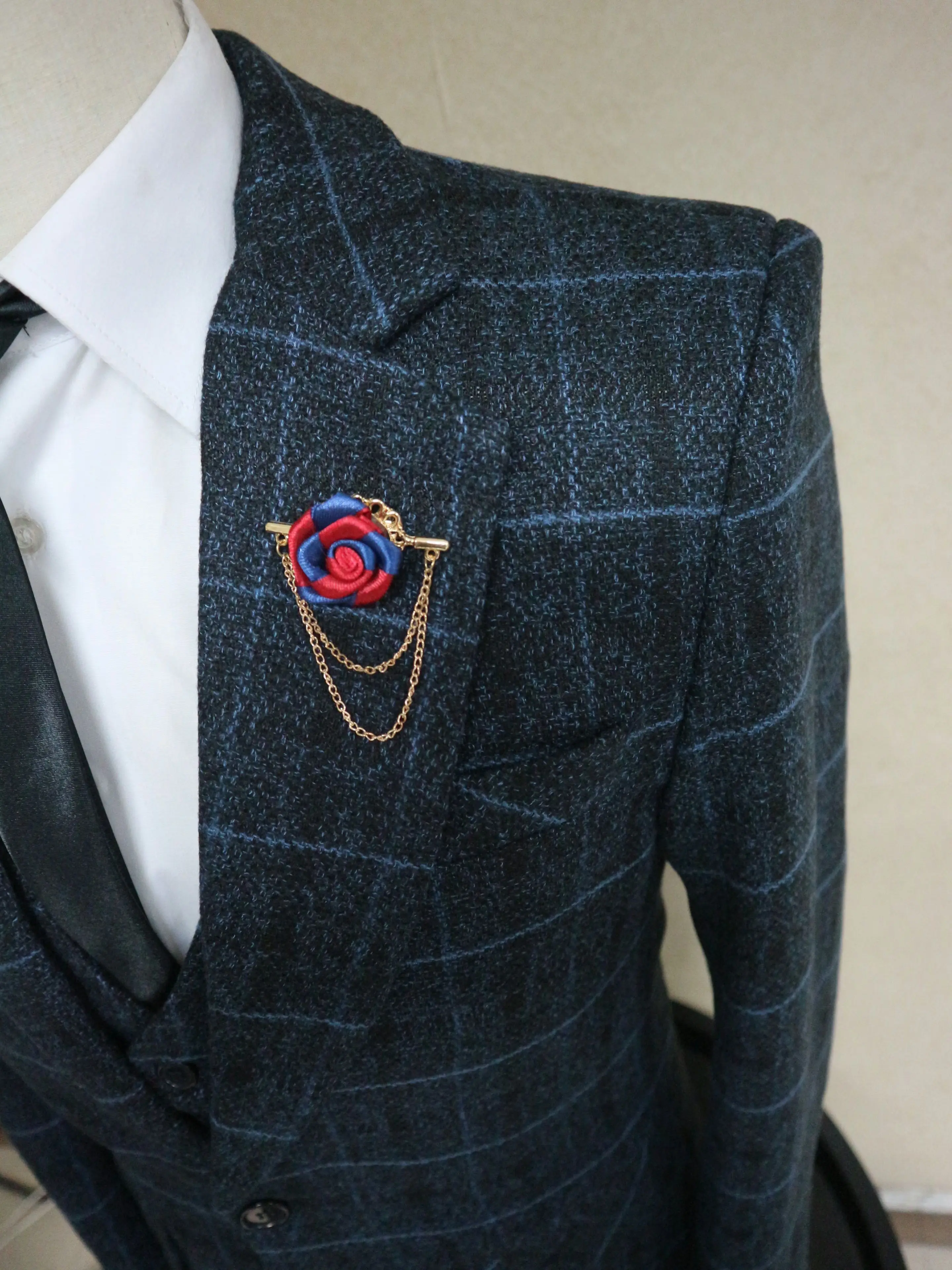 3 Pieces Suits Men British Designs Royal Blue Mens Suit Autumn Winter Thick Slim Fit Plaid Wedding Dress Tuxedos