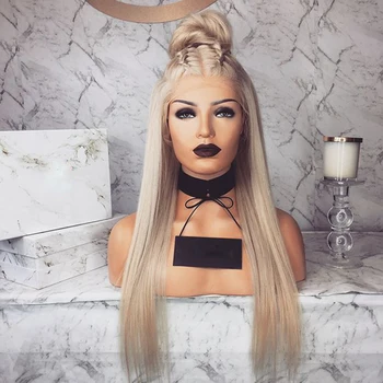 

Brazilian Virgin Hair Platinum Blonde Silk Base Lace Front Human Hair Wigs for Black Women Straight Blonde Transparent Lace Wigs