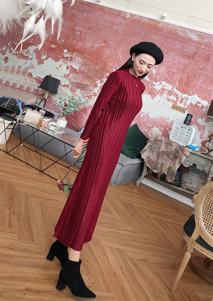 Бархатное платье для женщин, осень и зима, стиль, issey* miyake, плиссированное, тонкое, для леди, стиль, низ, темперамент, маленькое черное платье