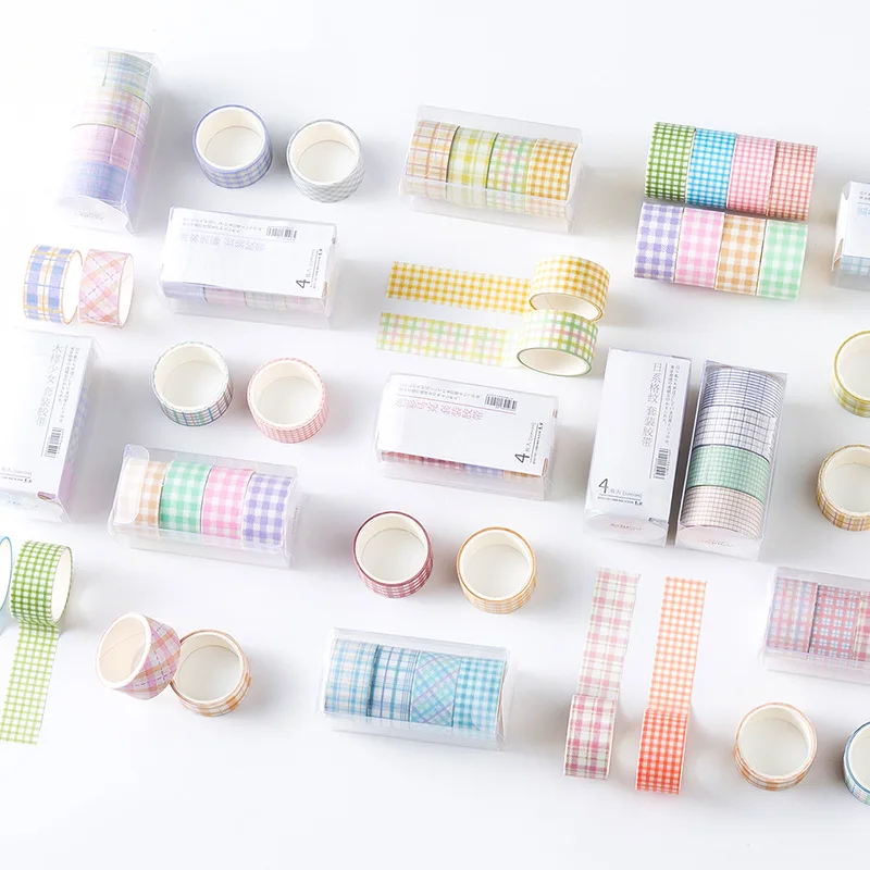 4 rollos/paquete conjunto de cintas Washi decoración de rejilla cinta adhesiva decorativa japonesa para Artes artesanías bricolaje álbum de recortes planificadores