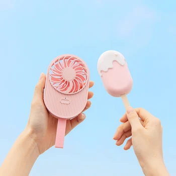 

New Popular Ice Cream USB Mini Fan 800mAh Rechargeable Portable Handy Fan Cooler Can Hold Can Hang For Travel Shopping Outdoor