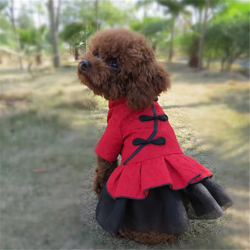 Зимнее платье для собак костюм Тан китайский для домашних животных на год одежда костюм для маленькой собачки кошка Йоркширский Померанский Бишон питомец Пудель наряд
