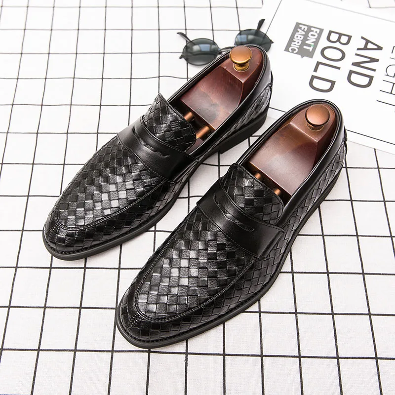 Brand Leather loafers Concise Men Business Dress Pointy Black Shoes Breathable Formal Wedding Basic Shoes Men Flats Big Size 48