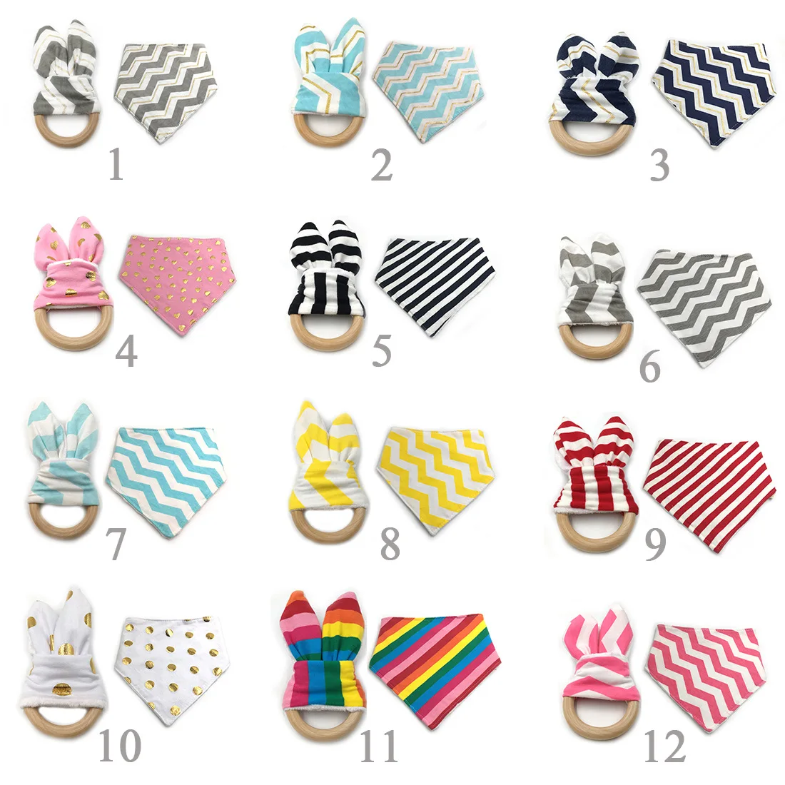 

2Pcs/Set Baby Teether Wooden Ring Baby Grinding Machine Cotton Saliva Towel Tooth Practice Toy Rabbit Ears Hand Grasp Toy