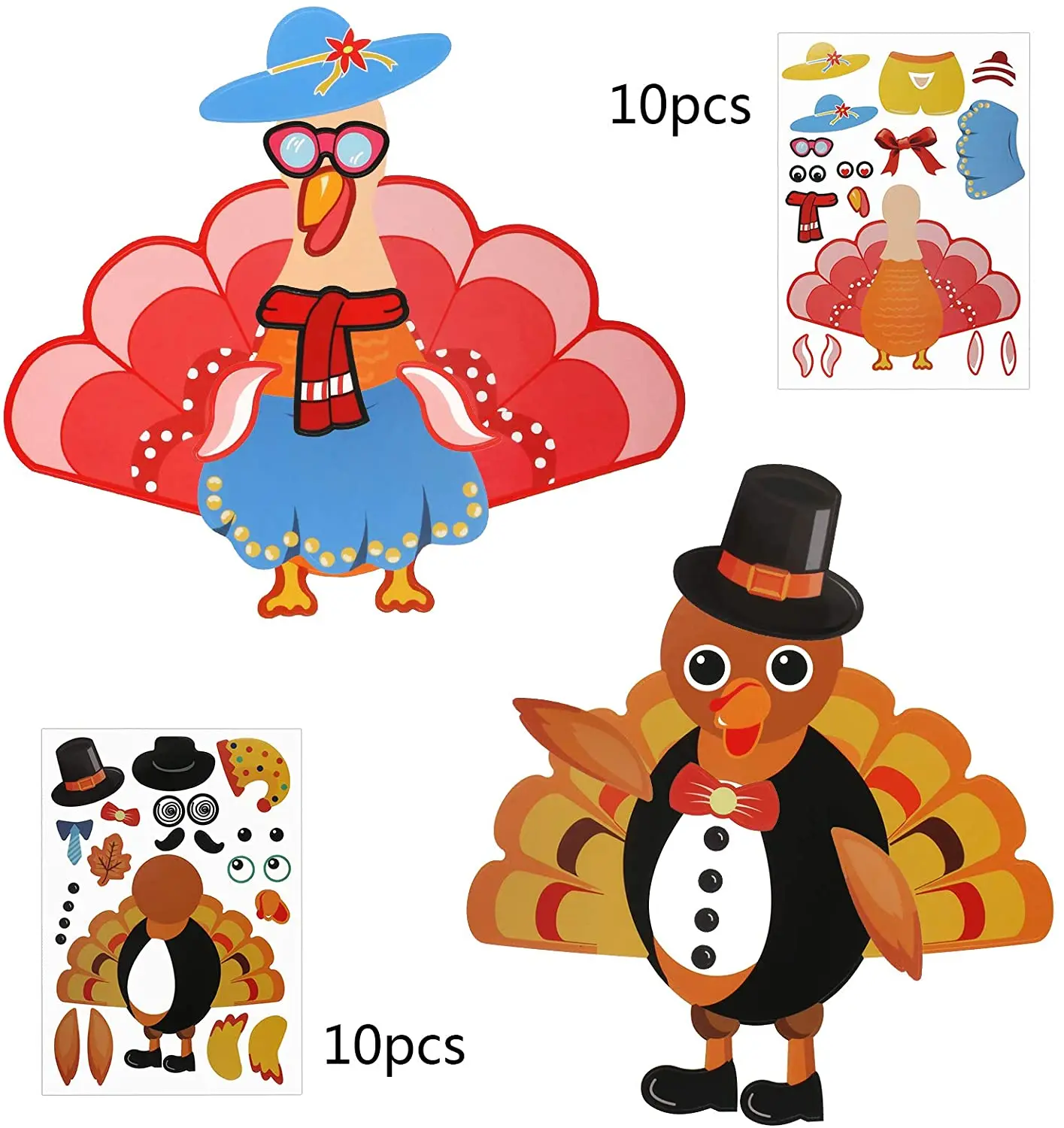 METABLE 20 sheet Make-A-Turkey Stickers Thanksgiving DIY Sticker for Kids Party Favors Autumn Fall Harvest Crafts(2 Designs) | Дом и сад