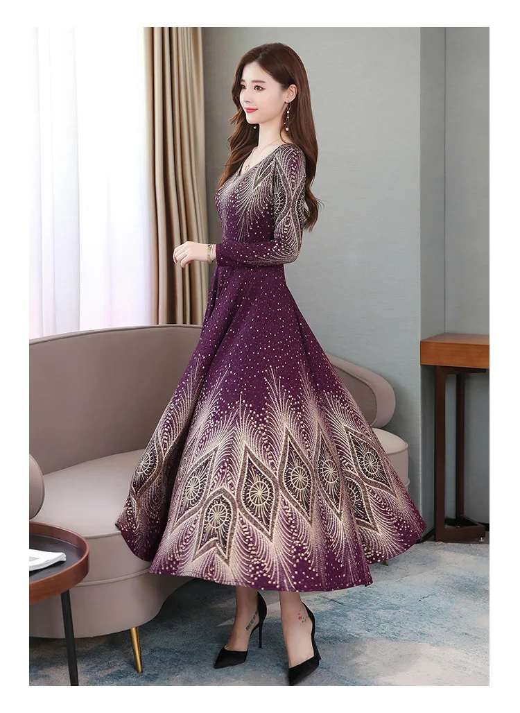 Осень и зима стиль элегантный v-образный вырез длинный рукав Талия обнимает похудение теплопередача цветочные узоры Свободная База Flor