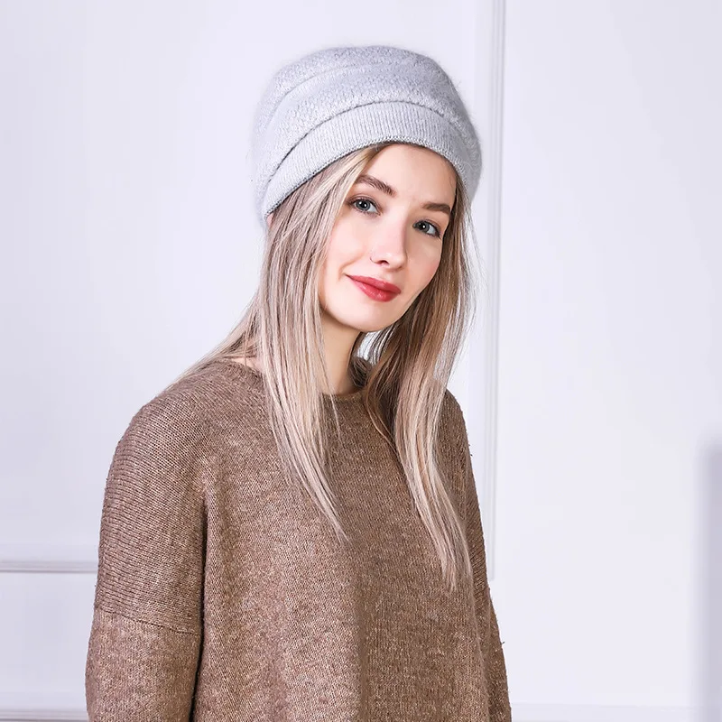 

Angora Hat Women Winter Beanie Knit Warm Double Layers Snow Outdoor Skiing Accessory