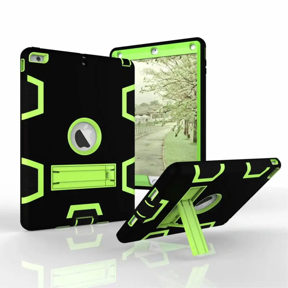 black-green Гибридный бронированный чехол для ipad Air 1/ipad 5 9,7 дюймов дети Безопасный ударопрочный сверхмощный силиконовый резиновый ЖЕСТКИЙ чехол-подставка - Цвет: black-green