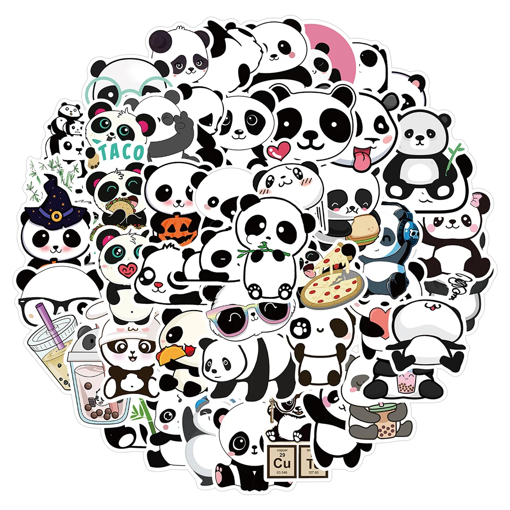 10/30/50PCS Cute Panda Cartoon Animal Stickers Luggage Skateboard
