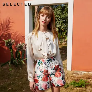 

SELECTED Women Mercerized Pleated Round Neckline Long-sleeved Shirt S|419405506