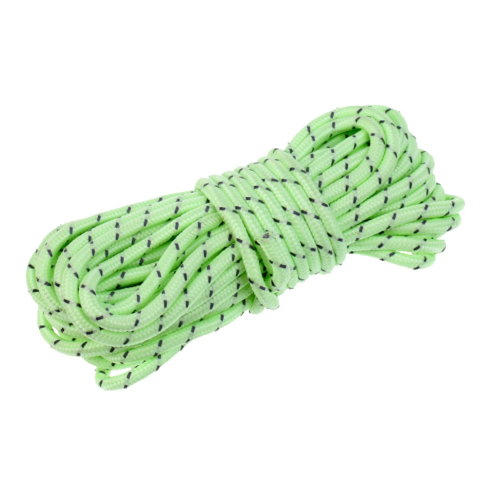 5mm Outdoor Camping Tent Awning Luminous Reflective Guyline Rope Guy Line Cord Paracord, Green
