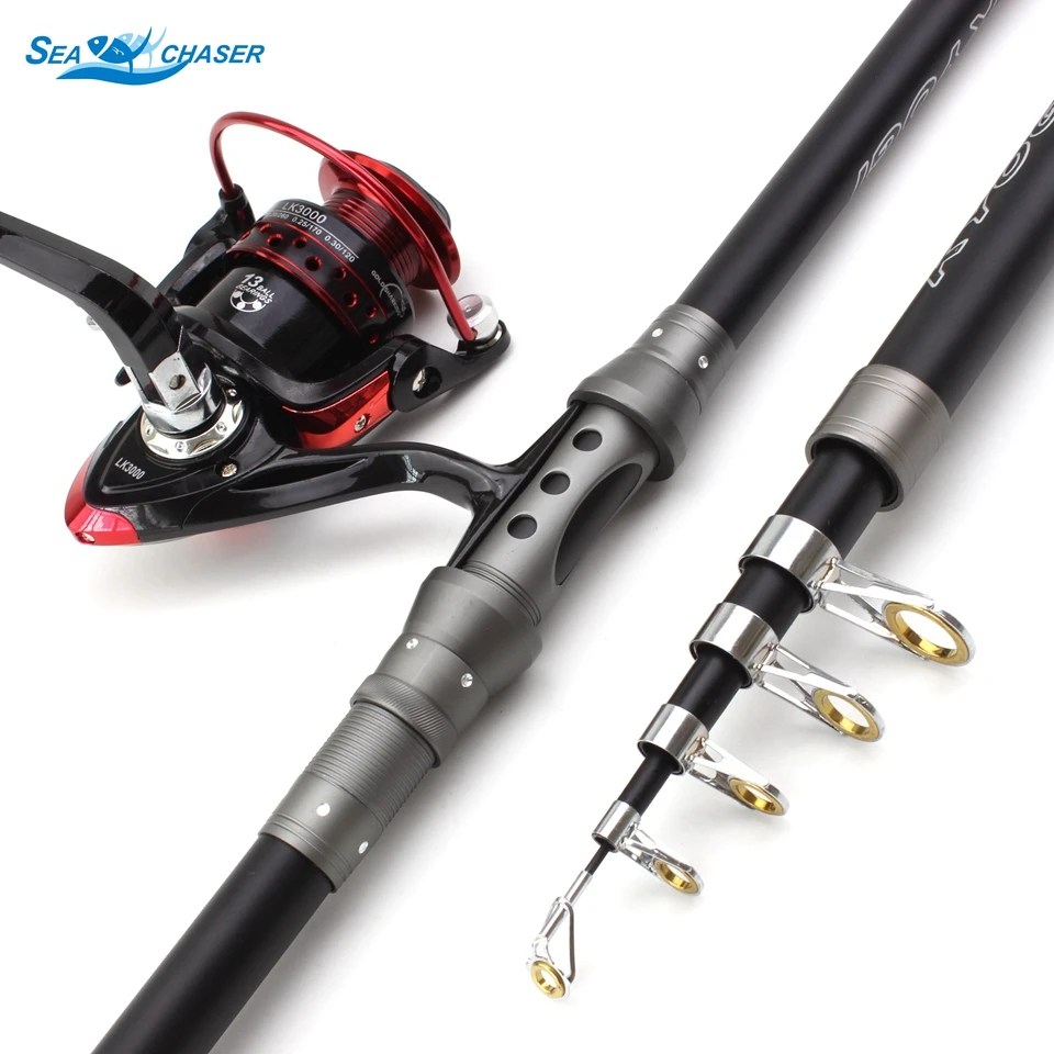 

2.1M-3.6M Carbon Fiber Telescopic Fishing Rod Portable Spinning Rod and Spinning Reels Multifunction sea pole Travel Tackle