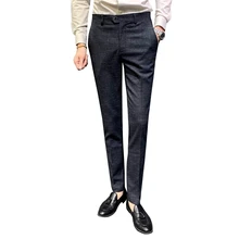 Костюмных брюк Новинка осени Мужская мода плед большие размеры костюм Штаны высокое качество ткани для мужчин для бизнес на каждый день Slim костюм Штаны