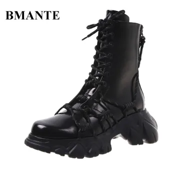 baratas Bmante Mulheres Botas Flatform Aumento Zip Tornozelo Inverno Sapatos Mulheres Japão Goth Escuro Owen Feminino Tênis Marca Punk Fundo Grosso