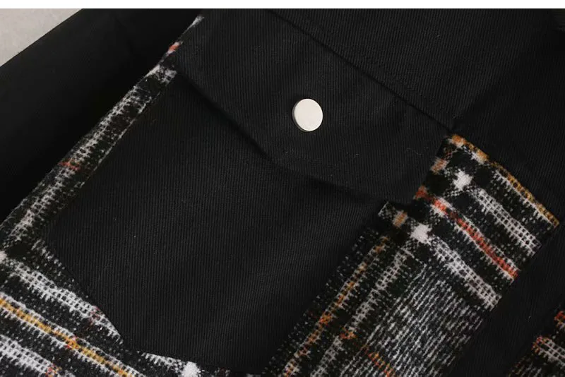 

Lf42 Autumn New Products Retro Large Version of Loose-Fit Long Sleeve Joint Pocket Front Short Long Back Jacket Coat