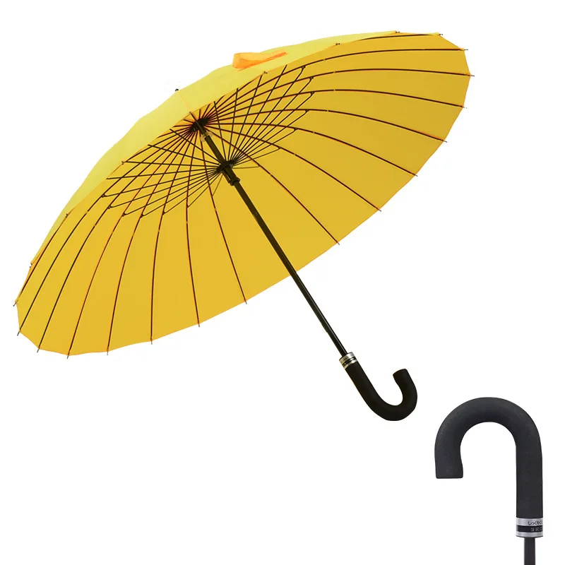 Женский двойной большой зонт с деревянной ручкой, трость, высокое качество, ветрозащитные зонты, китайский стиль, Одноцветный длинный зонтик, модный - Цвет: yellow