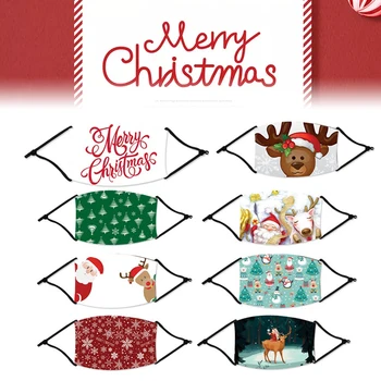 

Santa Claus Mask Christmas Unisex Face Cover Christmas Tree Santa Elk Print Windproof Cover Washable Breathable Cover Festival