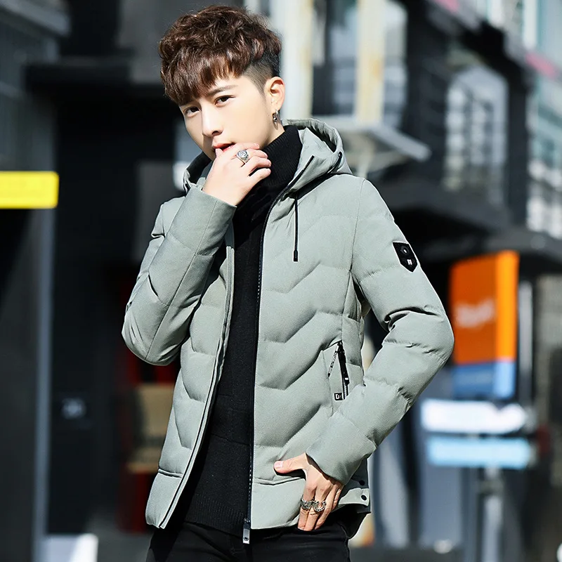 Winter MEN'S Wear Long Sleeve Hooded Solid Color Badge Cotton-padded Clothes Fashion Teenager Korean-style Slim Fit Men Thick Co