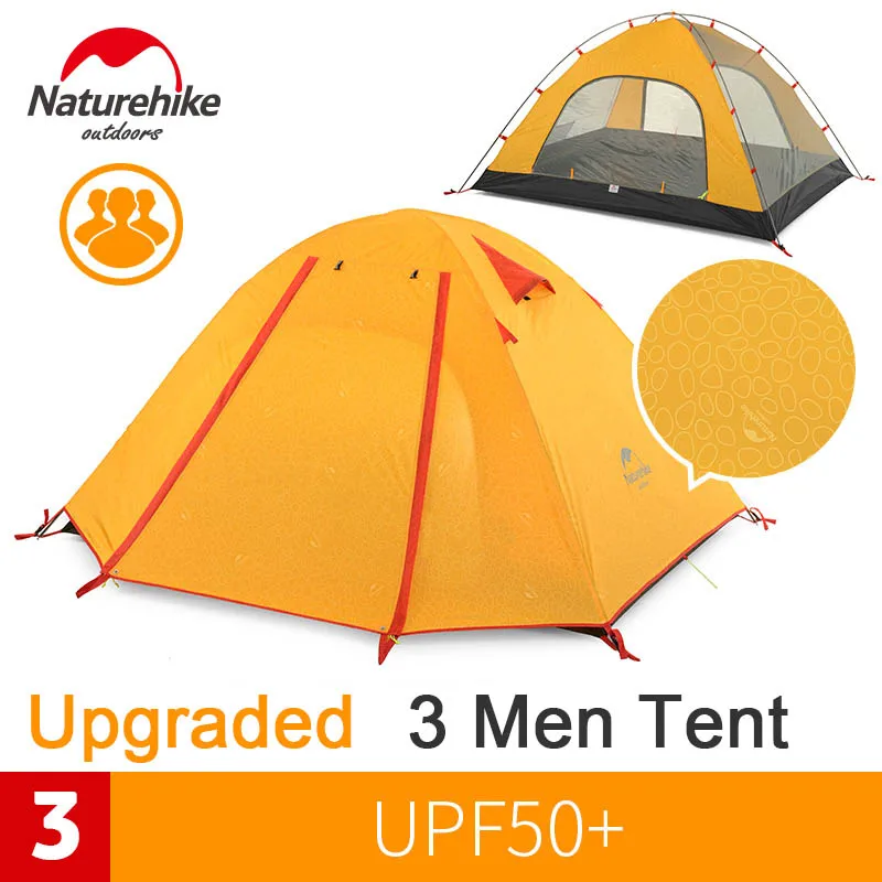 3 Person Orange Naturehike 2/3/4 человек Outoor Водонепроницаемый Сверхлегкий двухслойная солнцезащитный крем анти-УФ большой кемпинг палатки для Семья с коврик - Цвет: 3 Person Orange