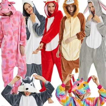 

New Unicorn Pajamas onesie Women Hooded panda Winter Flannel Pajama Unisex adult Nightie Stitch unicornio Sleepwear Overal