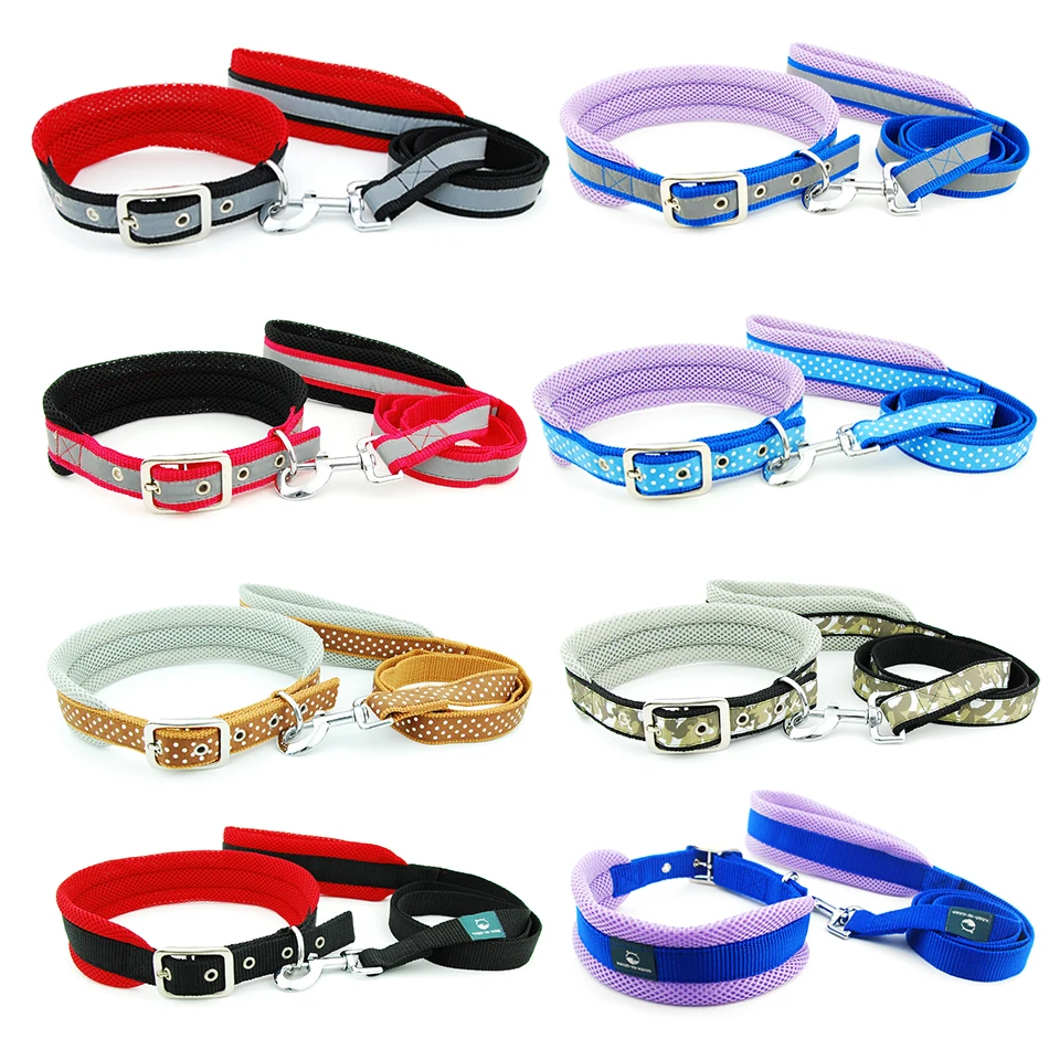 Dog Collar Leash Pet Adjustable Mesh  Padded Collar Lead Reflective Polka Dot Breathable Collar for Large Dogs German Shepherd