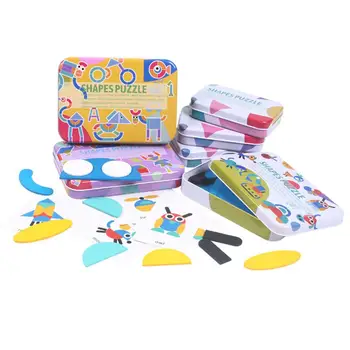 

Wooden Animal Tangram Puzzles English Card Shape Recognition Educational Kids Toy With Box Double-sided Card Matching Game Toys