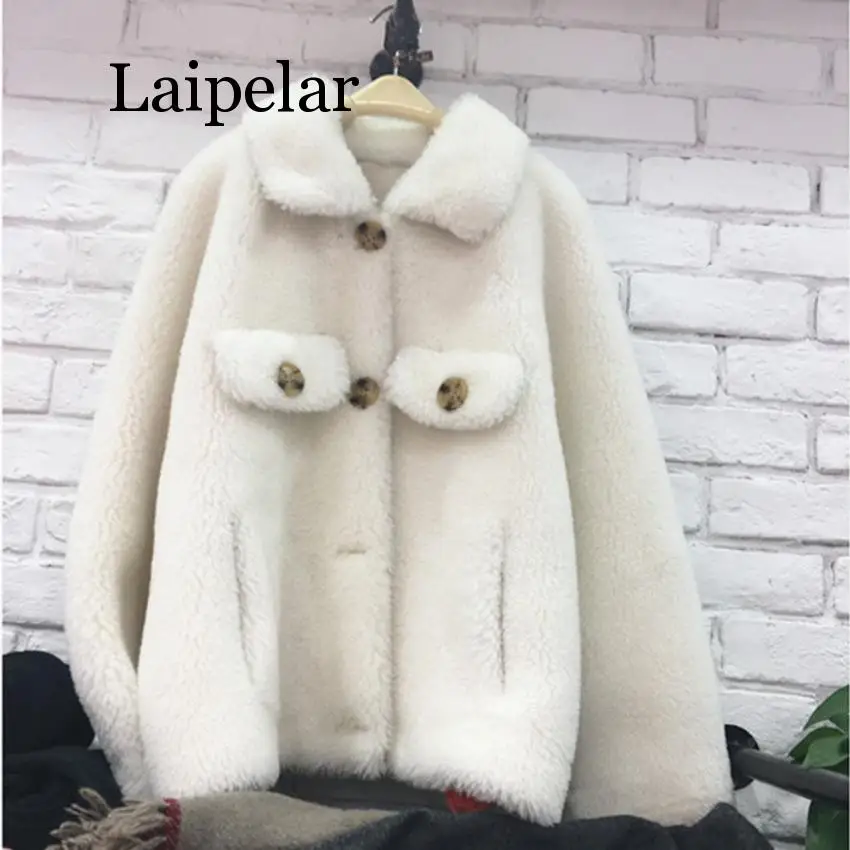 Laipelar женские осенние и зимние Новые пальто из искусственного меха овечьи стриженые гранулы пальто женские короткие куртки Свободные теплые пальто 4 цвета