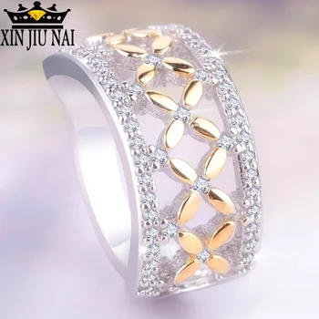 

Top Quality Hollow Yellow Golden Cross Flower Finger Rings For Women Ladies Clear Cubic Zirconia Midi Engagement Ball Lady Rings