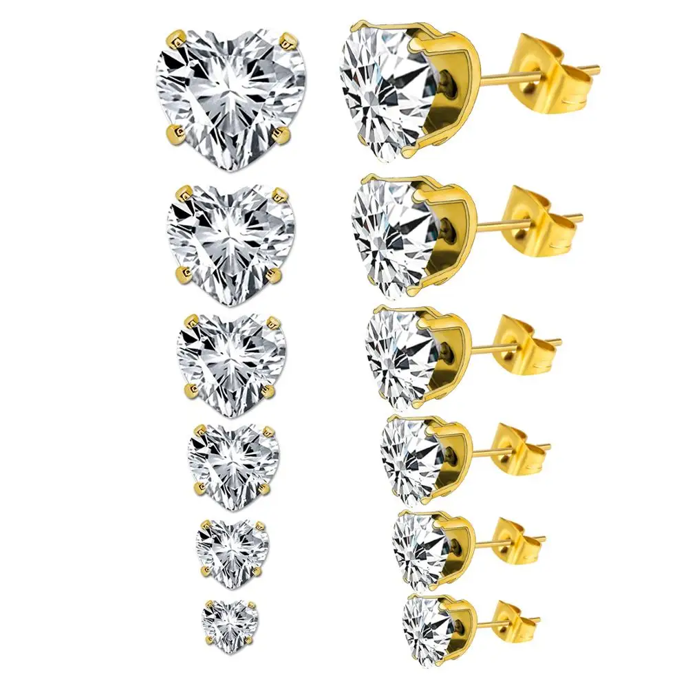 Luxukissids 6 пар модные изящные сердце Shap кварцевые серьги-гвоздики набор смешанных размеров Комплект сережек для женщин/девочек подарок