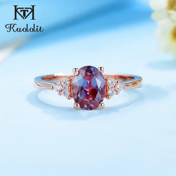 

Kuololit 1.5 CT lab grown Alexandrite Gemstone Ring for Women Real 925 Sterling Silver Ring 585 rose gold Oval alexandrite rings