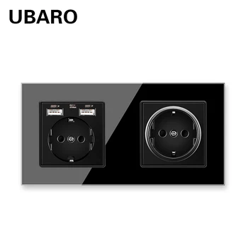 

UBARO 172*86 German 16A Crystal Glass Panel Wall Usb Socket Power Prise Stopcontact Plug Sockets Home Steckdose AC100-250V