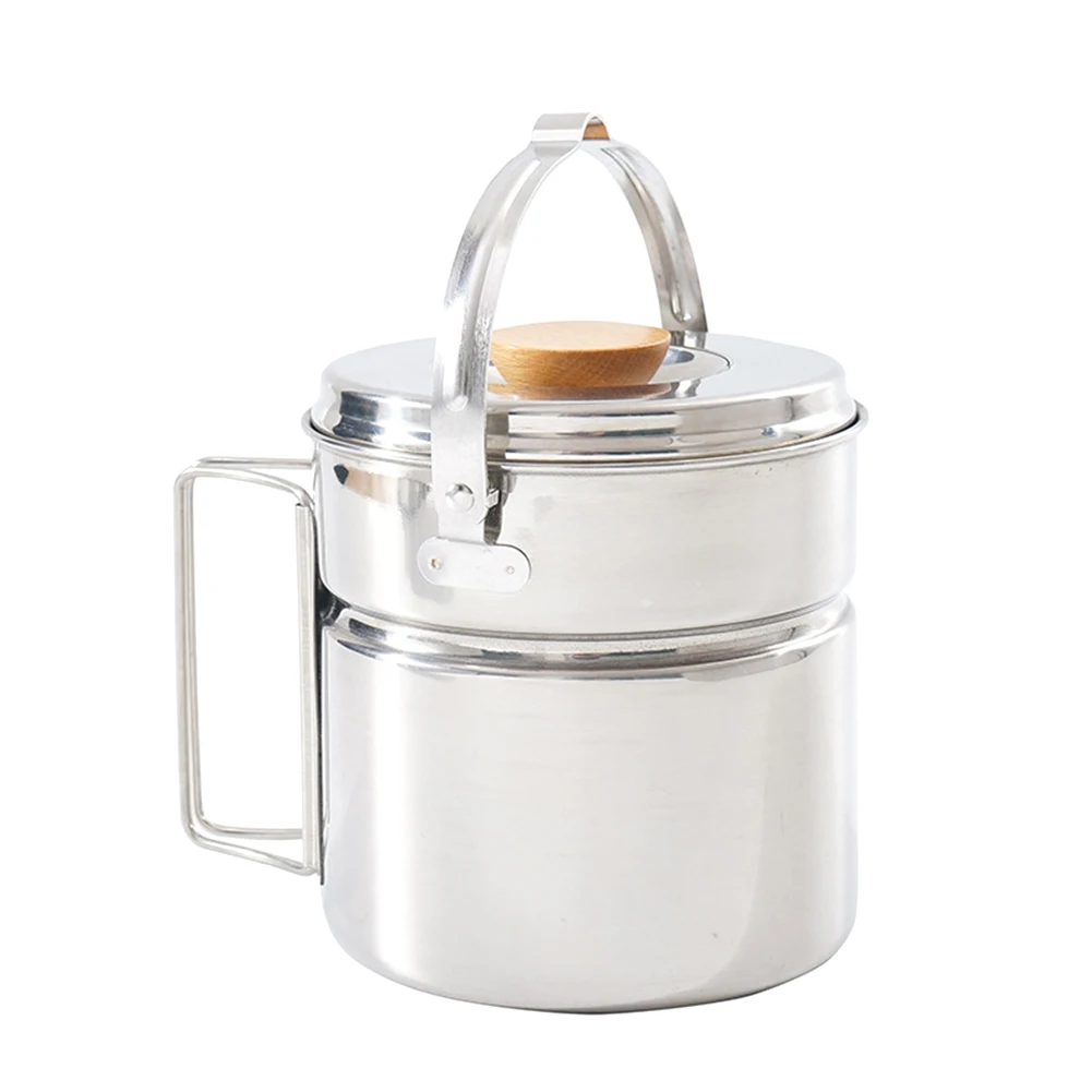 

Kettles Stainless Steel Hiking Hanging With Lid Boil Picnic Cookware Water Tableware Camping Pot Outdoor Foldable Handle