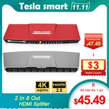 Tesla smart 2 input 8 output HDMI переключатель сплиттер 2x8 с ИК-пультом дистанционного двойного дисплея до 4 K(3840*2160) 1080 P 3D, серый, красный