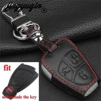 

jingyuqin 3 Button Remote Fob leather Key Bag Case Cover For Mercedes Benz A C E S ML CLK SLK CLS Protective Holder Keychain