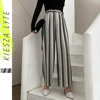 

Women Wide Legs Pants Office Lady Elegant Stripe Pants 2020 Spring Summer Long Trousers Office Ladies Wear