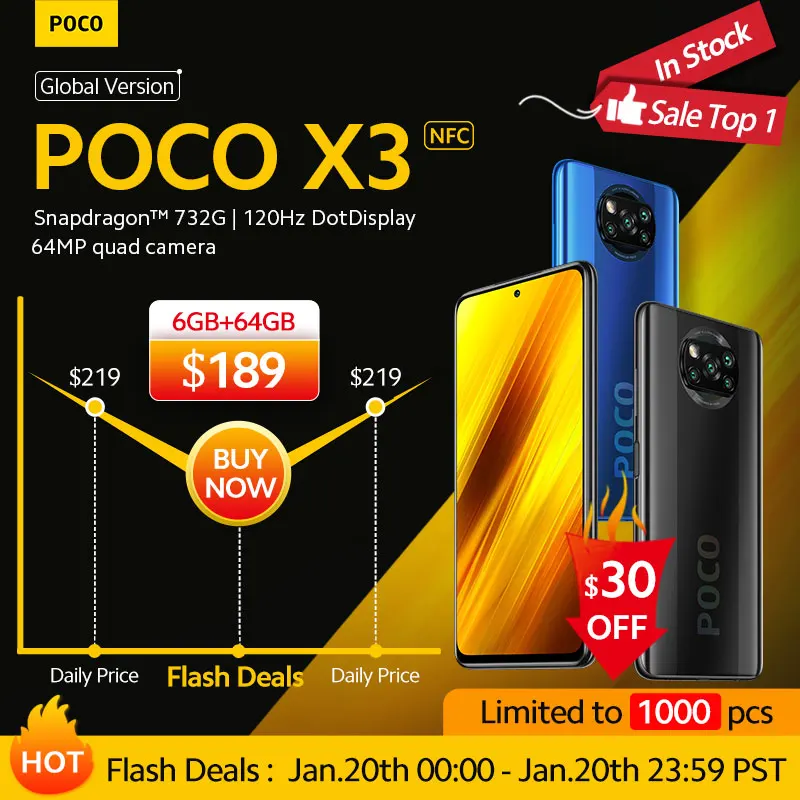 В наличии глобальная версия POCO X3 NFC Snapdragon 732G 120Hz DotDisplay POCO смартфон 5160mAh 33W Быстрая зарядка 64 мегапиксельная четырехъядерная камера 