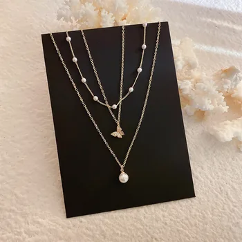 

Bohemian Butterfly Pearl Multi Layered Necklace For Women Vintage Zircon Coin Star Moon Pendant Necklace Geometric Collares New
