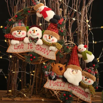 

29*29cm Santa Deer Rattan Circle Christmas Tree Pendant Hanging Ornament New Year Xmas Party Decoration Supplies