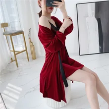 Элегантные пижамы, женский осенний и зимний сексуальный халат на бретельках, Двухсекционный женский домашний костюм с длинными рукавами, Пижамный костюм