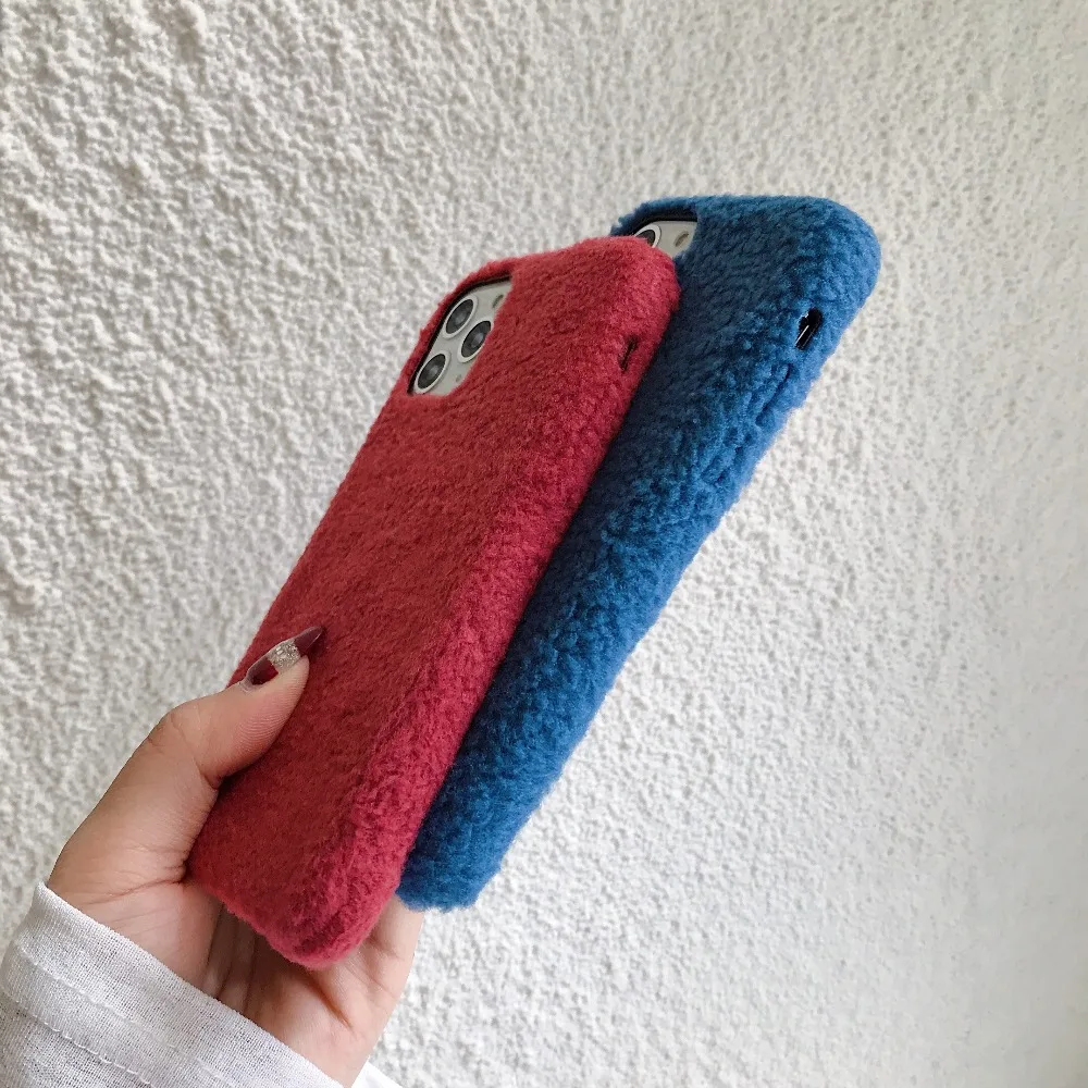 Плюшевый однотонный чехол карамельного цвета для iPhone 11 Pro Max, теплый пушистый мягкий силиконовый чехол для iPhone X XR XS MAX 7 8 6 6S Plus, оболочка