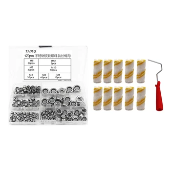 

170Pcs 7 Sizes 304 Stainless Steel Nylon Lock Nut & 10Pcs Wall Paint Roller Brush with Roller Covers Kit
