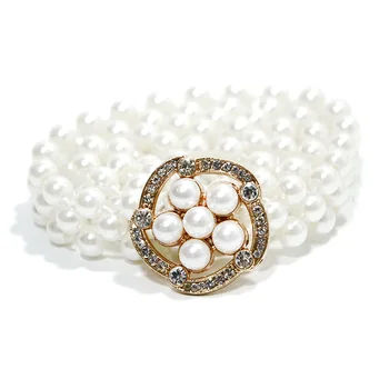 

Luxury Brand 2020 New 2CM Wide Pearl Buckle Women's Thin Belt Rhinestone Inlaid Decorative Elastic Body Chain Bg-1241