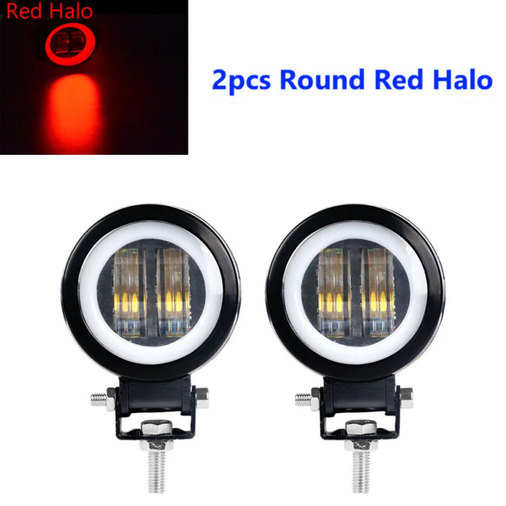 2X20 Вт 3 дюймовый круглый светодиодный рабочий светильник внедорожные Противотуманные фары дальнего света DRL автомобильные аксессуары для внедорожников, квадроциклов, наводненных Красный Halo