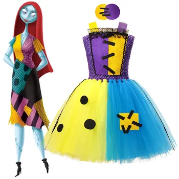 

Joker Tutu Dresses for Girls The Nightmare Before Christmas Sally Role Play Costume Child Halloween Doll Cosplay Summer Clothing