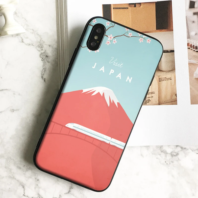 Роскошный чехол Capa Japan Travel для iPhone 11 Pro Xs Max Xr 8 7 6s Plus 5 SE Samsung мягкий силиконовый