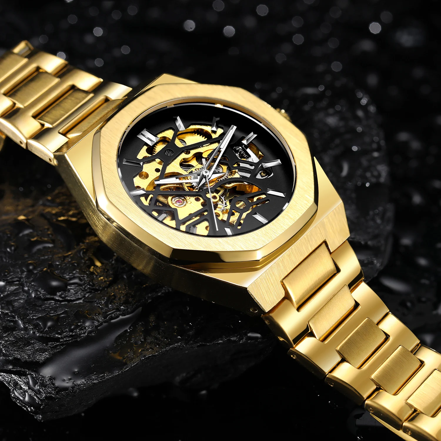 FORSINING brand watch men mechanical hollow watch fashion casual automatic blue stainless steel watch FSG8198