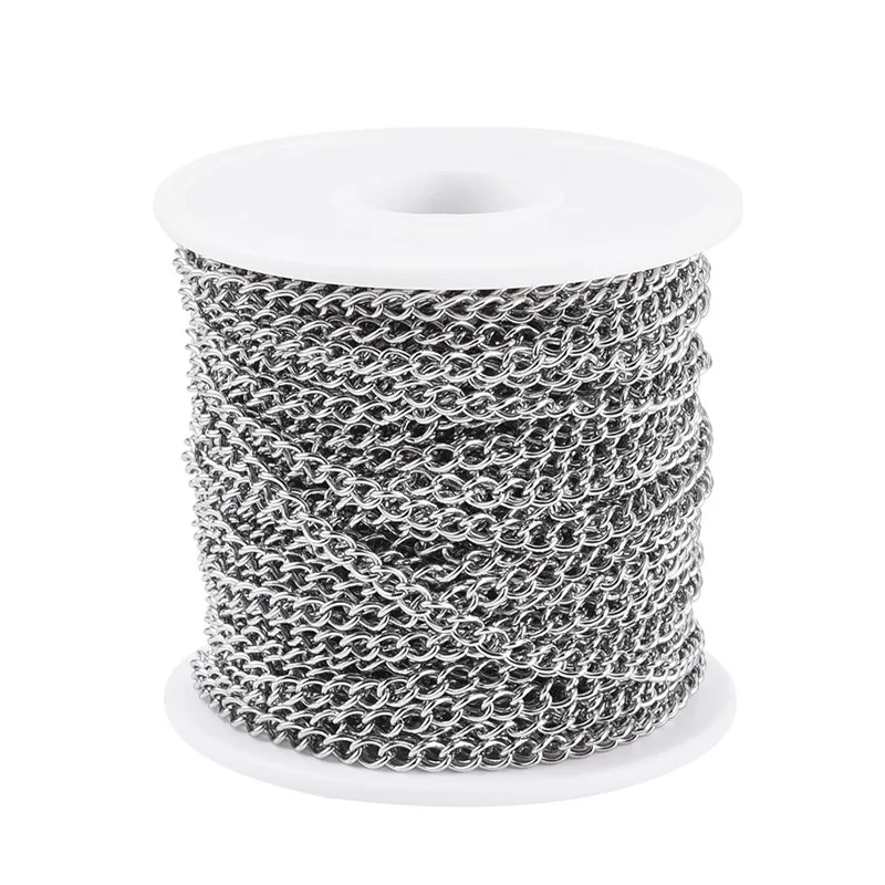 20m/roll 5x3.5x0.8mm 304 Stainless Steel Curb Chains With Plastic Spool